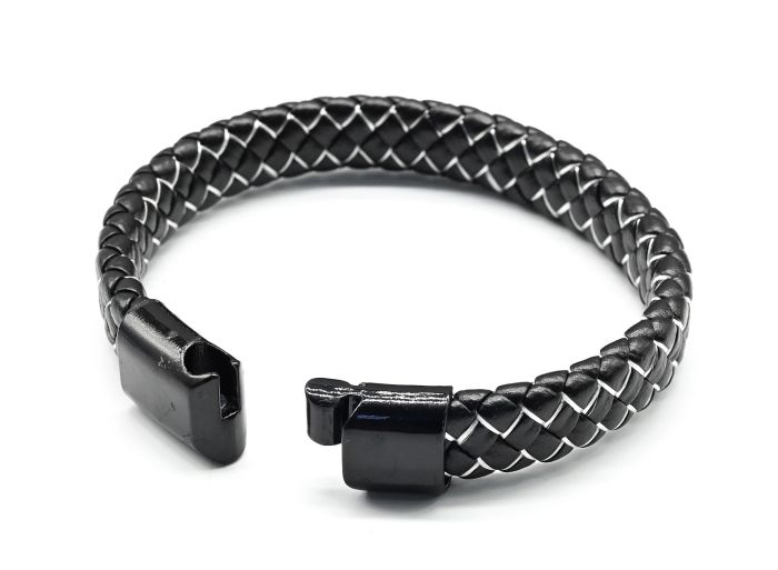 Men's Braided Leather Bracelet with Magnetic Closure, 21cm