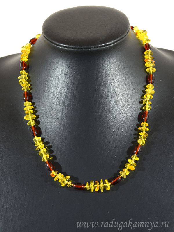 Beads made of amber crumb, lemon oval, cognac, 50cm