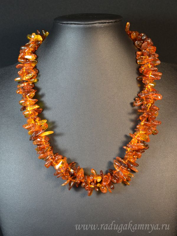 Amber beads double cognac crumb, 50cm