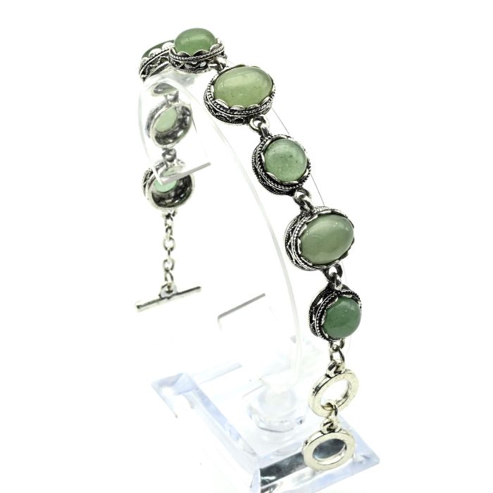 Bracelet on metal with aventurine green, ovals and circles, 19-21cm