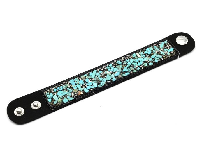 Leather bracelet with turquoise crumbs and zircon, 20cm