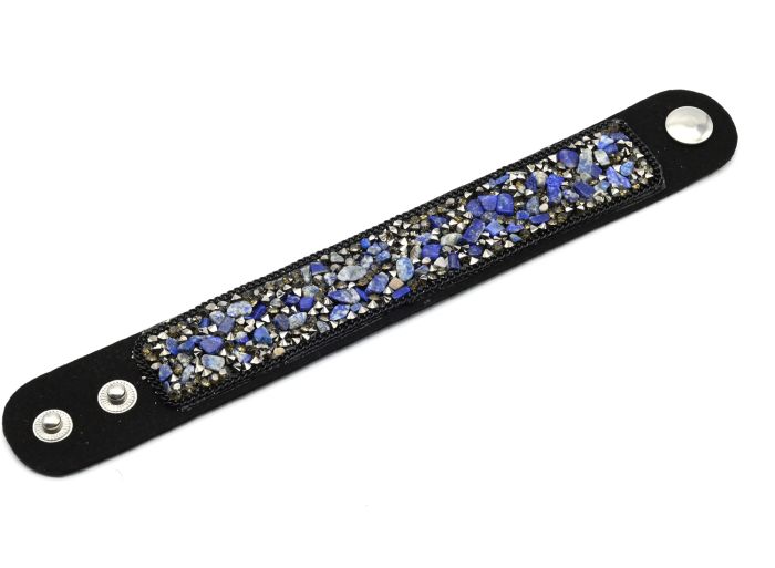 Leather bracelet with lapis lazuli crumbs and zircon, 20cm