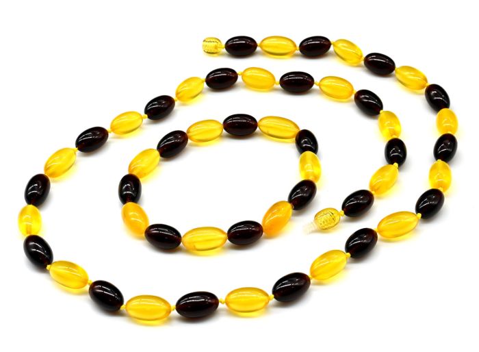 Beads and bracelet made of amber oval 8*14mm honey, cognac, 55cm