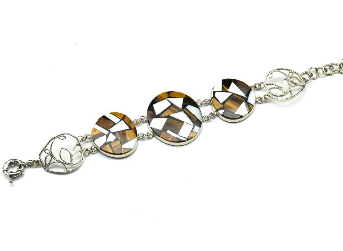 Mosaic bracelet made of tiger's eye and caholong, 18.5cm.