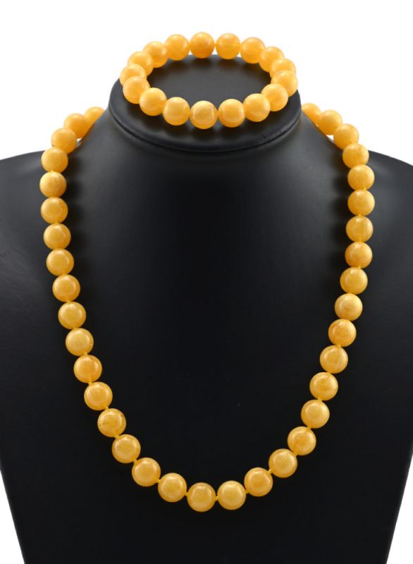 Set of amber beads and bracelet ball 12mm honey-milk, 55cm