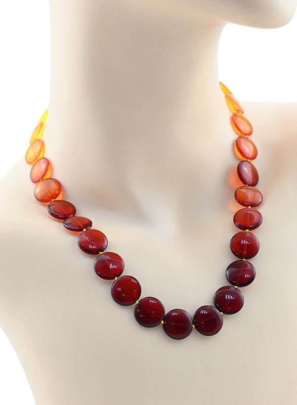 Amber beads T.circle 15mm lemon-cherry rainbow, 47cm