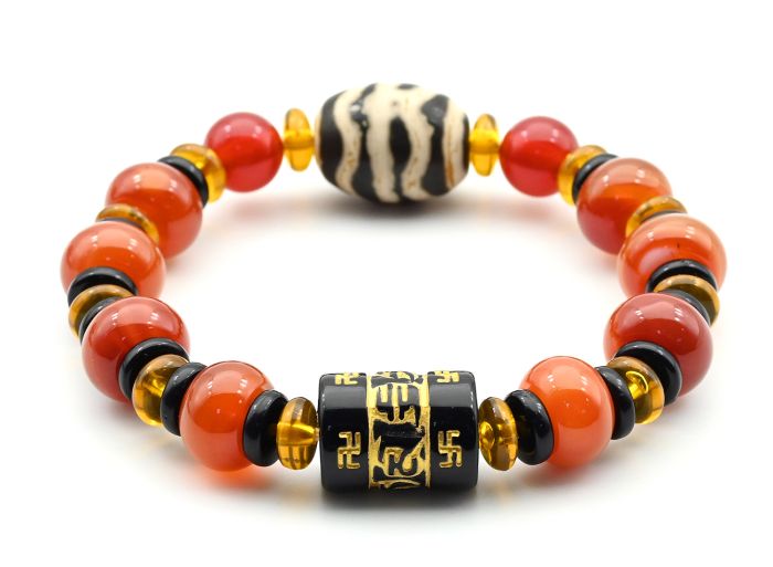 Bracelet with ji bead "Wave" barrel 15*20mm with carnelian rondel 12*8mm