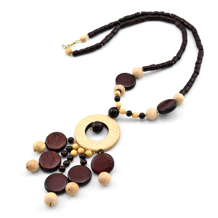 Wooden beads with Elsa pendant, 58cm