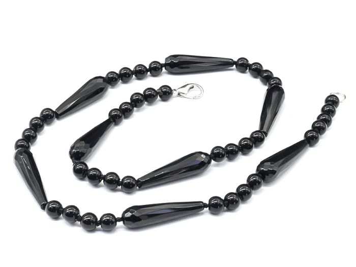 Beads made of black onyx drop gr.8*30mm, ball 6mm, 50cm