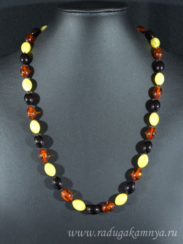 Amber beads fig 9*13mm milk, cognac, cherry, 54cm