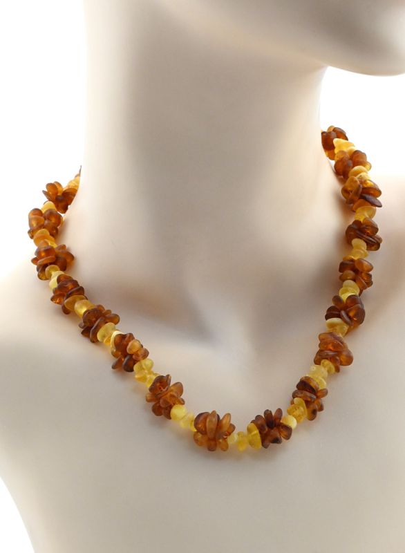 Amber beads light polishing "Triple" color. cognac, lemon-milk, 46cm