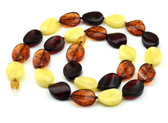 Amber beads vol.oval 13*18mm twisted milk, cognac, cherry, 55cm