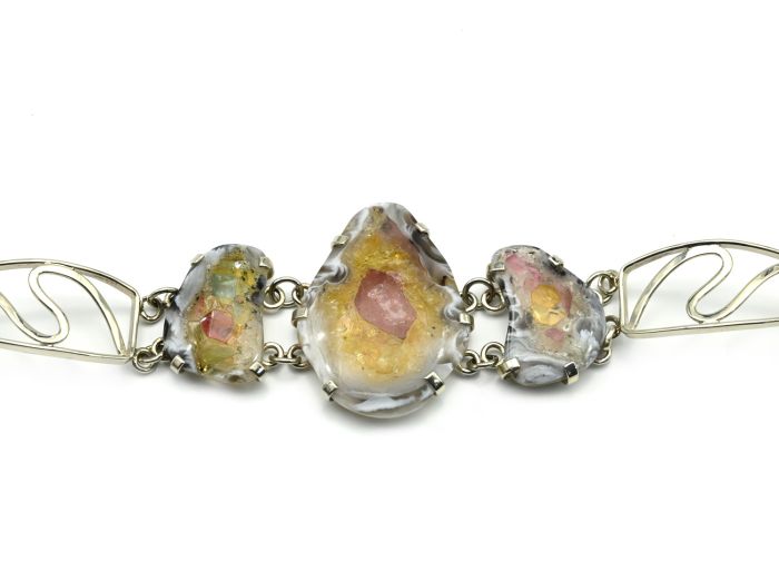 Mosaic bracelet in agate geode, 17.5cm.