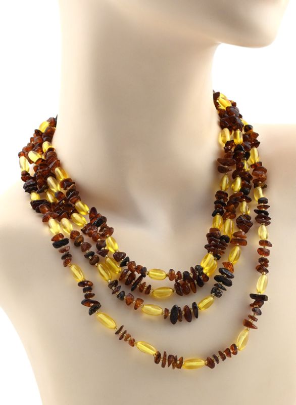 Beads made of amber crumb, oval t.cognac, lemon, 200cm