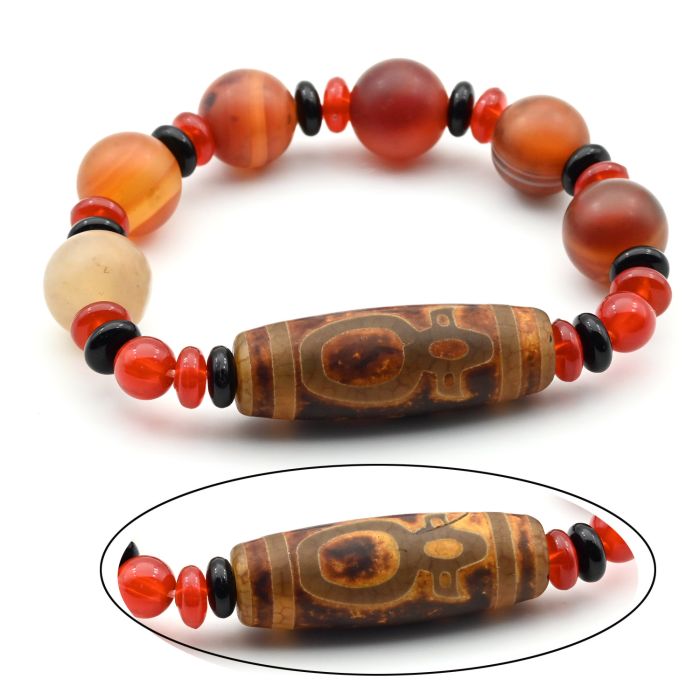 Bracelet with ji "Kubera" bead barrel 14*40mm with carnelian matte bead 14mm