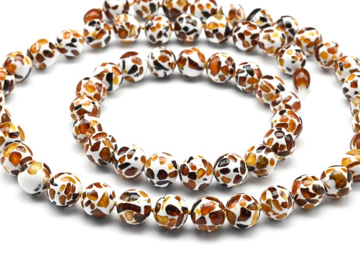 Beads and bracelet made of amber mosaic bead 11mm, 48cm