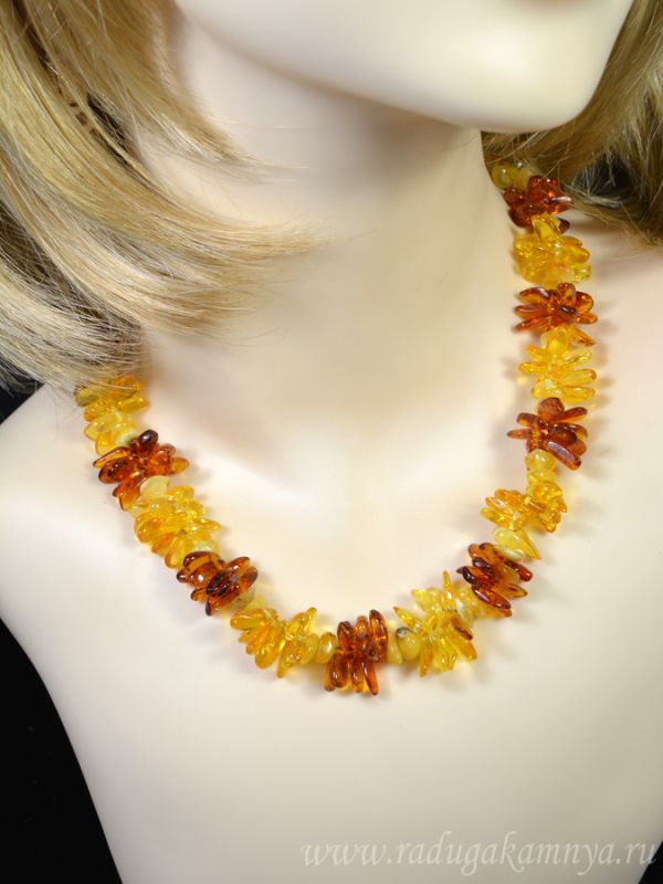 Amber beads sea buckthorn lemon hedgehog, St. cognac, milk, 47cm