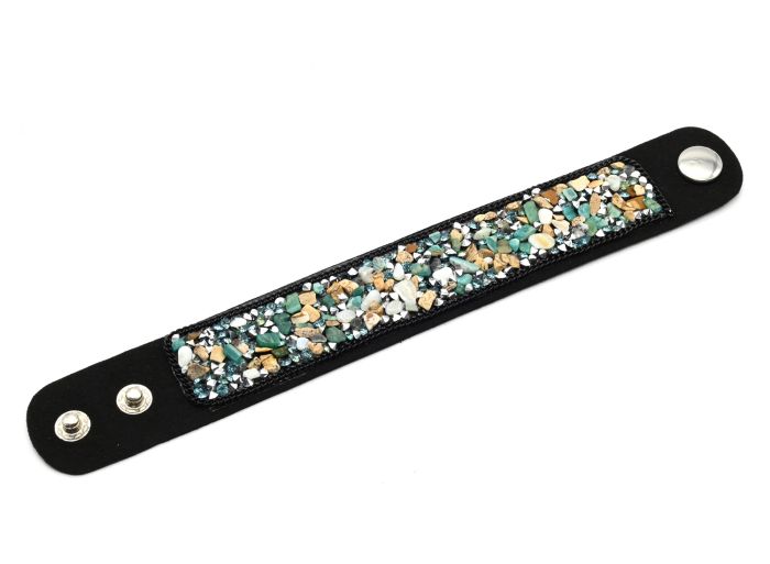 Leather bracelet with jasper crumb and zircon, 20cm