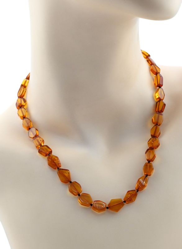 Amber beads galtovka - hexagon 9*12mm color. light cognac, 46cm