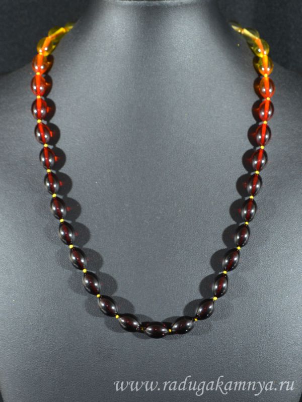 Amber beads fig. 9*13mm lemon-cherry rainbow, 54cm