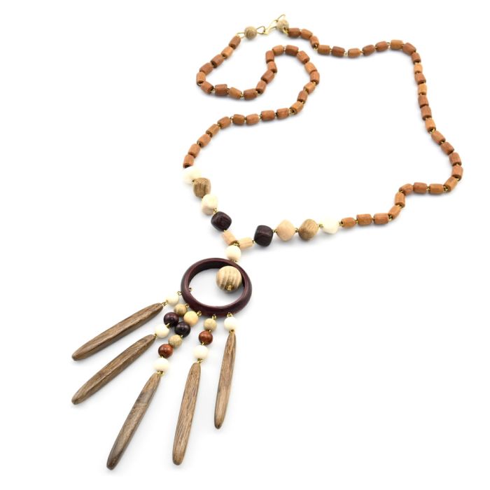 Wooden beads with pendant, 56cm