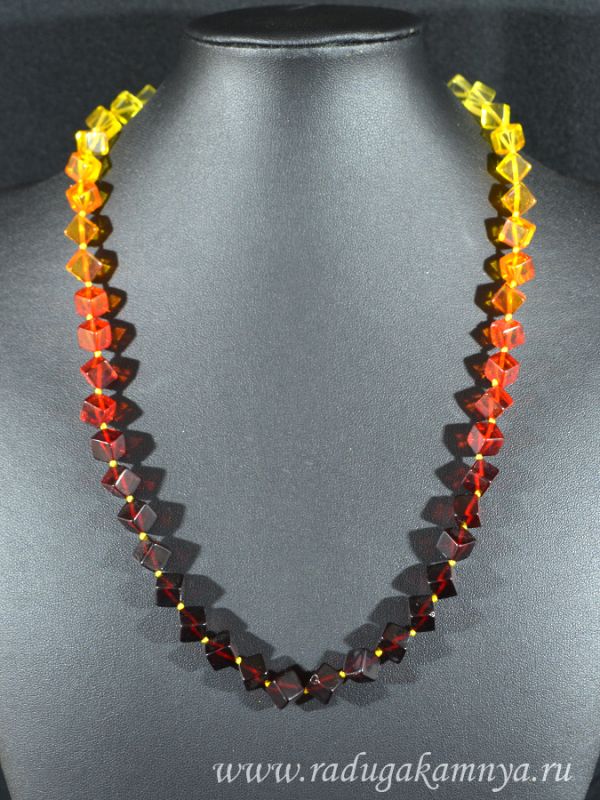 Beads amber cube diagonal 9mm rainbow lemon cherry, 53cm