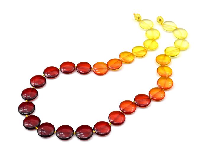 Amber beads T.circle 15mm lemon-cherry rainbow, 47cm