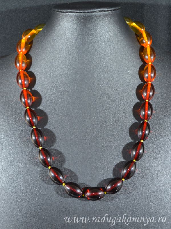 Amber beads fig. 13*19mm lemon-cherry rainbow, 54cm