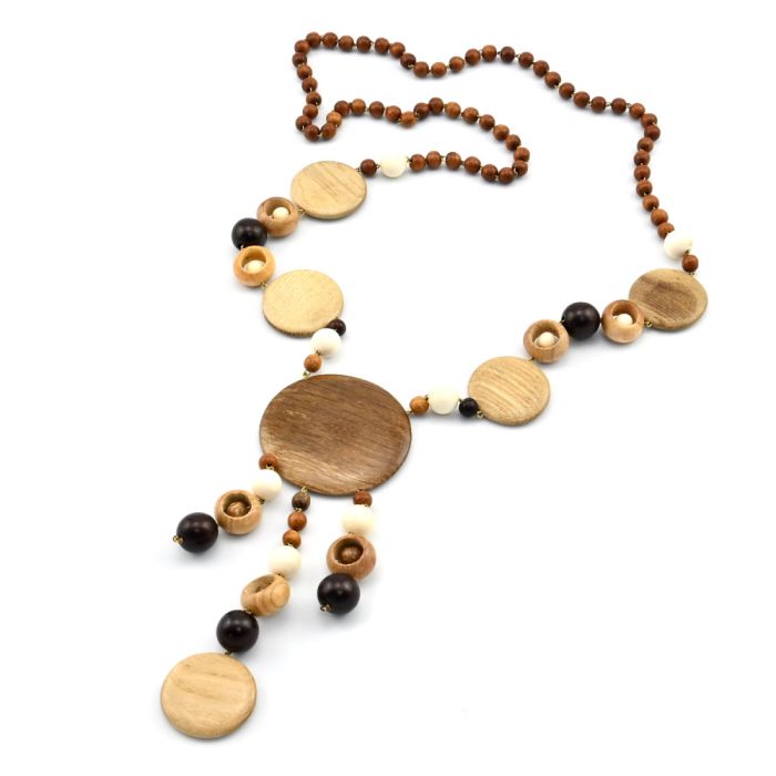 Wooden beads with Charlotte pendant, 80cm