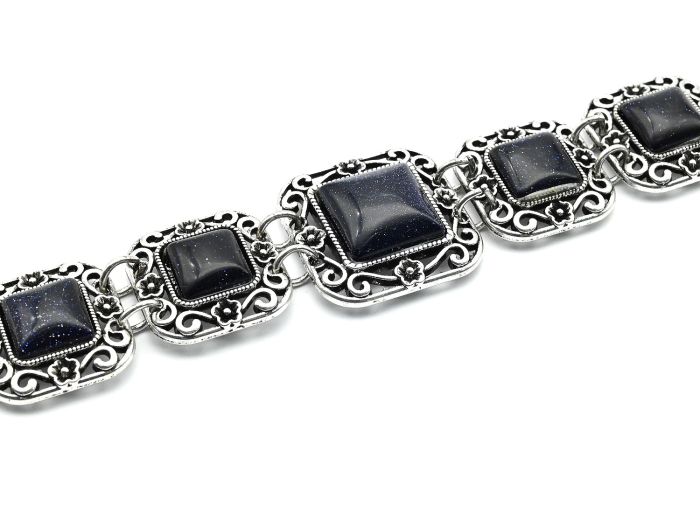 Metal-based bracelet with aventurine blue, squares, 18-20cm