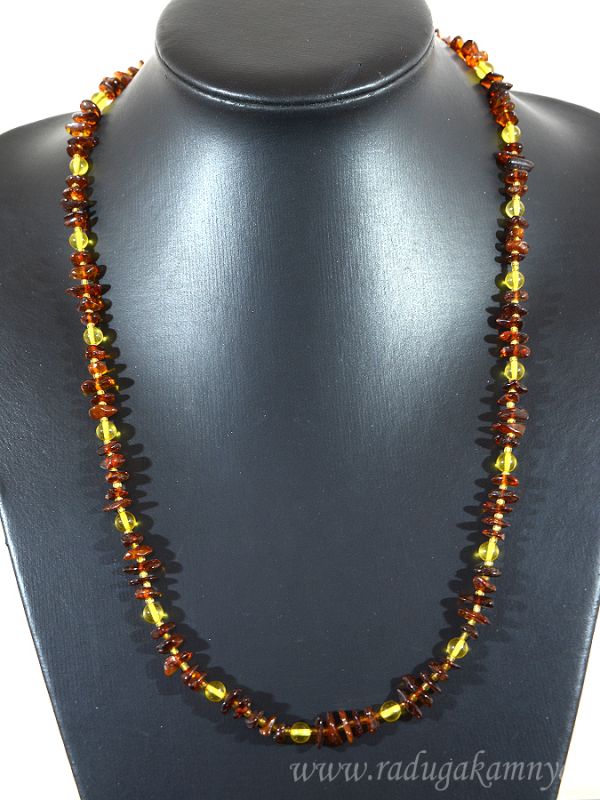 Beads made of amber crumb with a ball cognac, lemon, 60cm