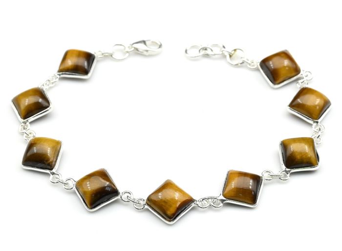 Bracelet C925 with tiger eye diamond 11*11mm, 18-19cm, 7.8g