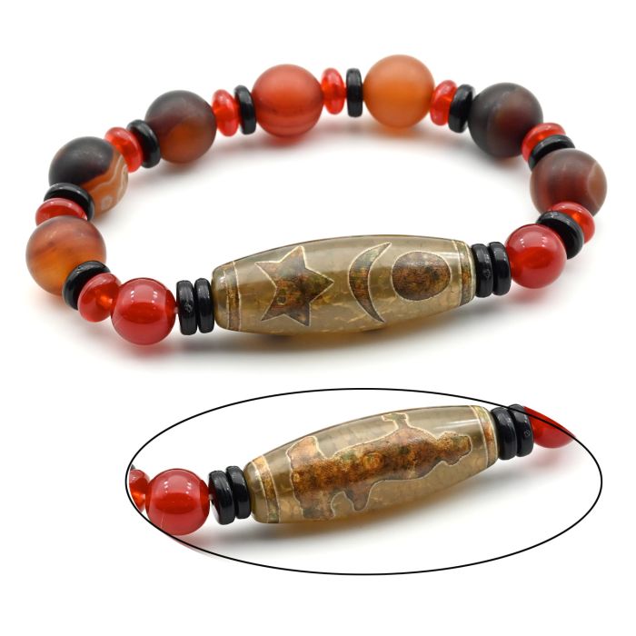 Ji bead bracelet "Universe with Guan Yin" barrel 14*40mm with sardonyx ball 10mm,12mm