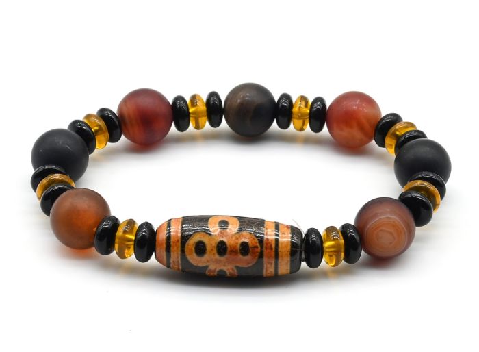 Bracelet with ji bead "Five eyes with lightning" barrel 14*30mm with sardonyx ball 12mm