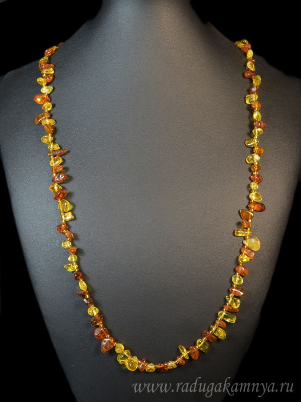 Amber beads sea buckthorn lemon, cognac, 74cm