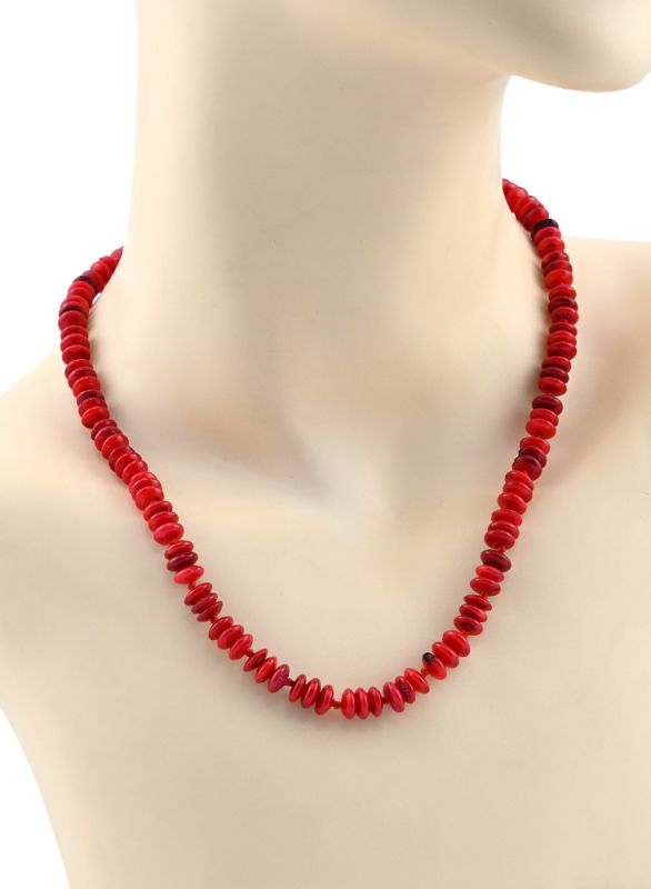 Red coral beads discs 7.5mm, 46cm