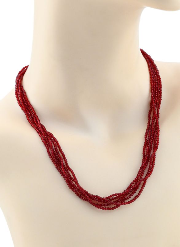 Zircon beads 5 strands ball gr.2mm color.red, 48cm