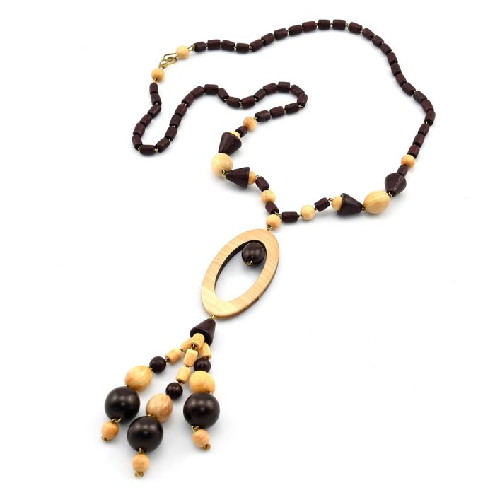 Wooden beads with a charm pendant, 58cm