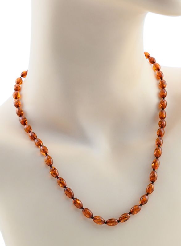 Amber beads fig 6*9mm cognac, 47cm