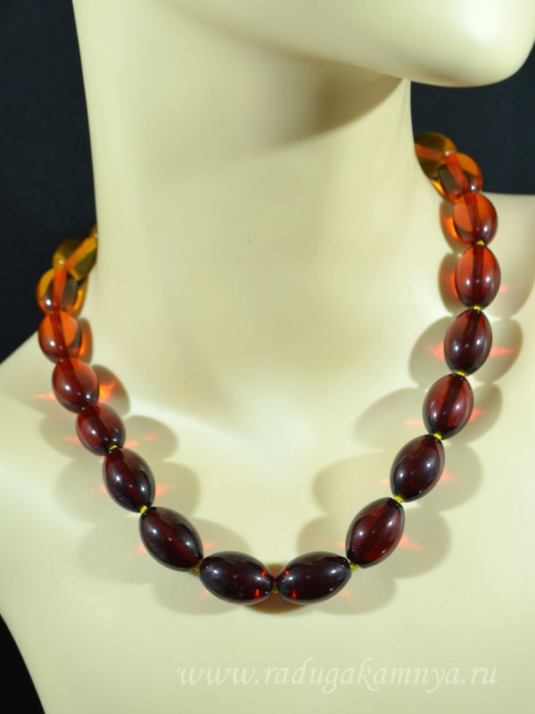 Amber beads fig. 13*19mm lemon-cherry rainbow, 47cm