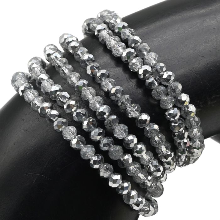 Beads-bracelet with an elastic band made of zircon corn gr.4mm pyrite, crystal, 84cm