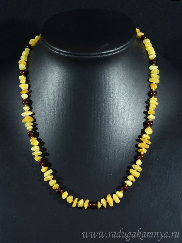 Beads made of amber crumb with a ball, milk, cognac, 49cm