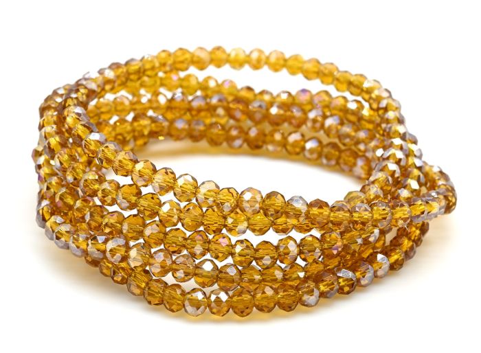 Beads bracelet with an elastic band made of zircon corn gr.4mm ochre chameleon, 84cm