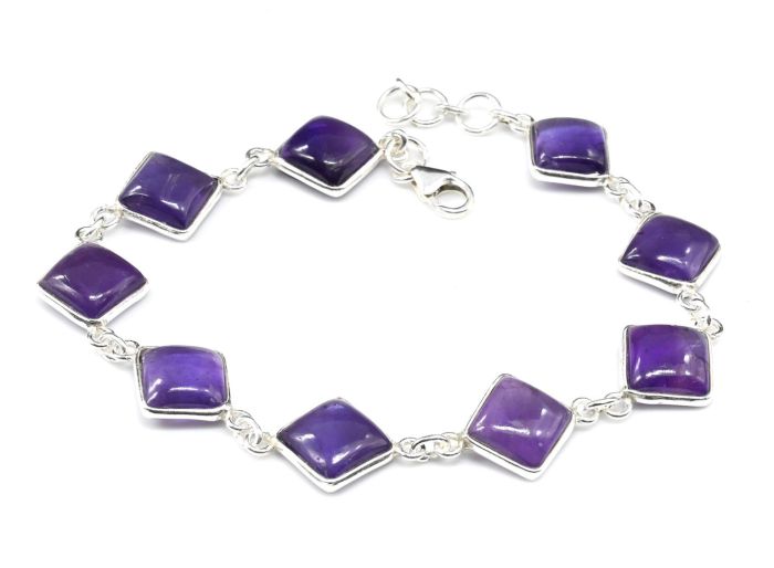 Bracelet C925 with amethyst rhombus 11*11mm, 18.5-20cm, 7.5g