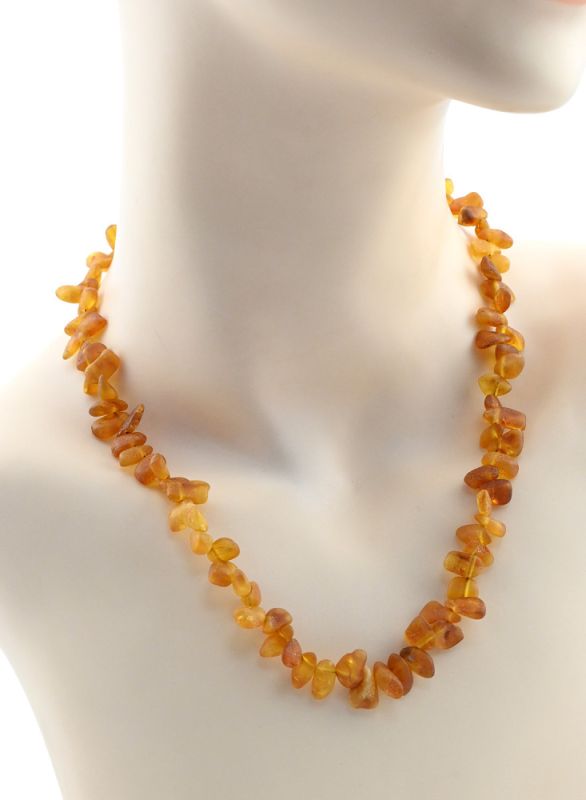 Amber beads light polishing sea buckthorn color. cognac, 50cm