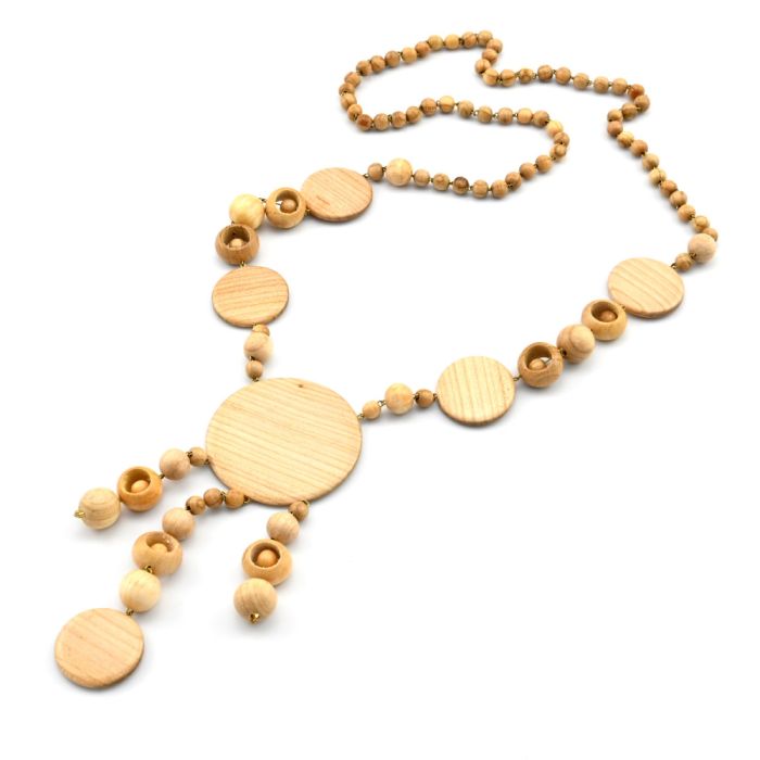 Wooden beads with Charlotte pendant, 78cm