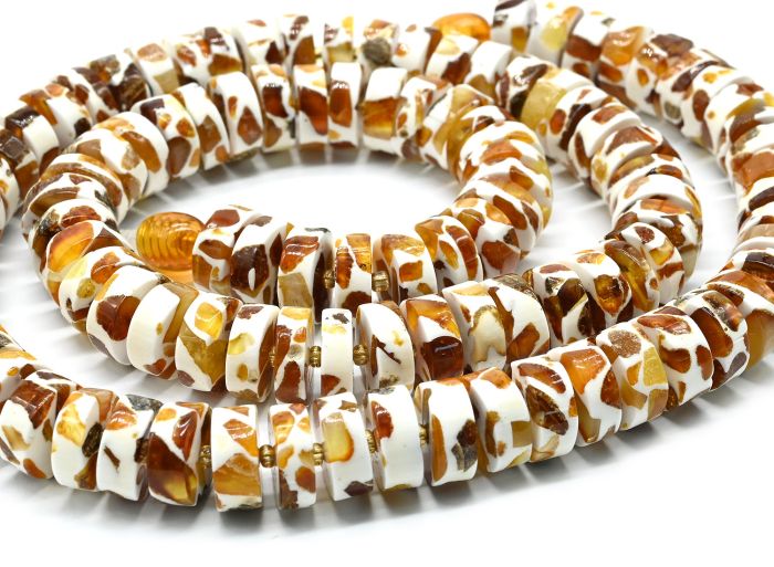 Amber beads mosaic discs 10mm, 53cm