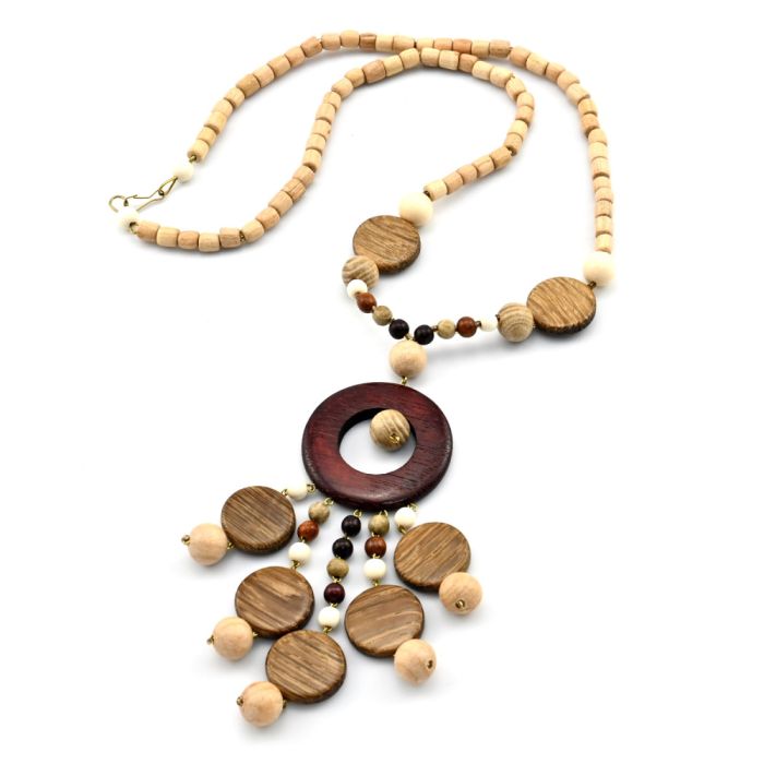 Wooden beads with Elsa pendant, 58cm