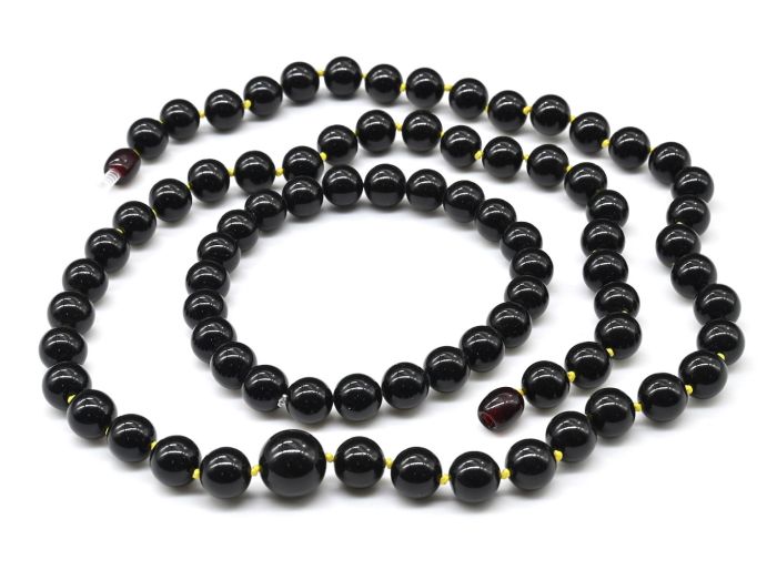 Beads and bracelet made of amber ball 9mm black, 56cm