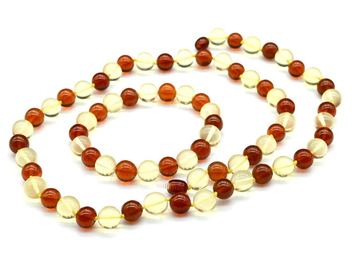 Beads and bracelet made of amber ball 9-10mm lemon, cognac, 58cm